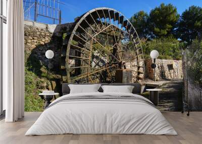 Ancient arabic mill, water noria at Abaran village in Murcia region Spain Europe Wall mural