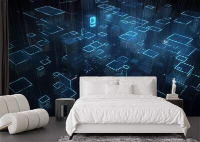 3D rendering of abstract digital technology background. Big data connection concept.Generative Ai Wall mural