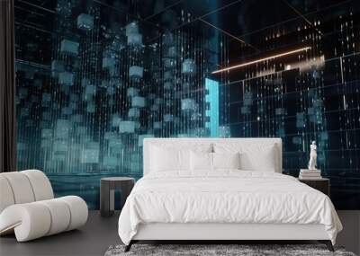 3D rendering of abstract technology concept. Futuristic cyberspace background,Abstract 3d rendering of data processing. Futuristic technology style.Generative Ai Wall mural