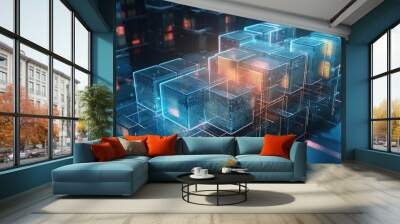 3D rendering of abstract technology concept. Futuristic cyberspace background,Abstract 3d rendering of data processing. Futuristic technology style.Generative Ai Wall mural