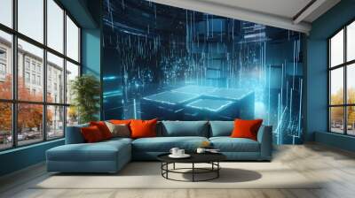 3D rendering of abstract technology concept. Futuristic cyberspace background,Abstract 3d rendering of data processing. Futuristic technology style.Generative Ai Wall mural