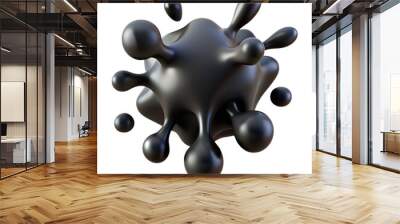 Abstract black 3D blob with smooth surface and protruding nodes on transparent background. Conceptual and modern digital art. Wall mural