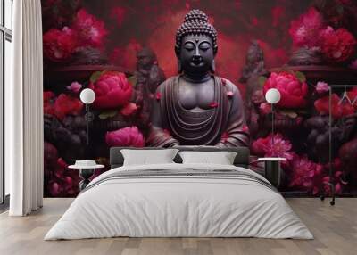 buddha statue with lotus flower background.generative ai Wall mural