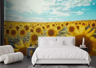 Captivating Sunflower Field Under Vibrant Skies Wall mural