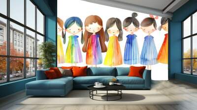 Diverse Group of Joyful Girls Celebrating Friendship and Togetherness in Vibrant Attire Wall mural