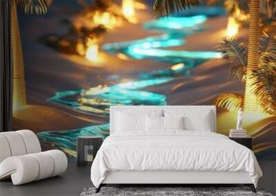 Enchanting Tropical Beach Oasis with Swaying Palm Trees and Mesmerizing Turquoise Waters Wall mural