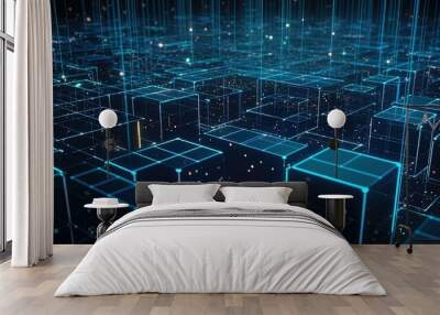 Futuristic technological background3D rendering,3D rendering of abstract technology concept. Futuristic cyberspace background,Abstract 3d rendering of data processing. Futuristic technol.Generative Ai Wall mural