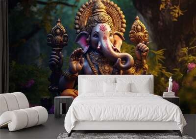 Hindu God Ganesha with flowers Wall mural