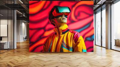 Portrait of a futuristic young man wearing virtual reality glasses.Generative Ai Wall mural