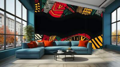 Vibrant Kente Inspired Doodle Border Design with Blank Space for Customizable Black History Month Messaging Wall mural