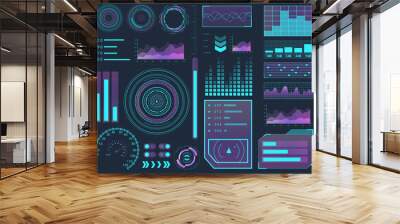 HUD elements mega pack. Sci-Fi futuristic User Interface. Menu buttons, infographic vector illustration. Wall mural