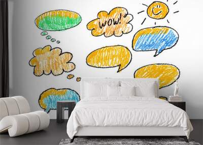 kids drawing speech bubbles dialog box crayon illustration pen style mage pencil picture naive art t Wall mural