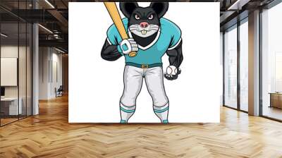 baseball mascot rat vector illustration baseball character design Wall mural