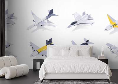 A collection of various aircraft models, isolated on a white background, showcasing aviation concepts. Set of detailed vector illustrations isolated on white backgrounds Wall mural