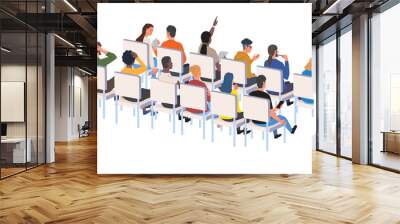 Audience at conference. Backs of people sitting on chair. Seminar and public speaking and event. Business meeting and training, lecture. Cartoon flat vector illustrations isolated on white background Wall mural