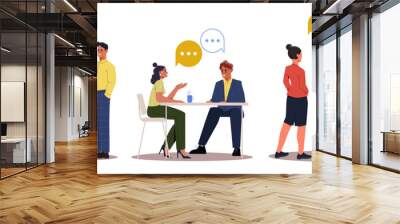 Business meeting or conference. Set of Men and women entrepreneurs in formal clothes communicate and negotiate. Partners discussing project. Cartoon flat vector collection isolated on white background Wall mural