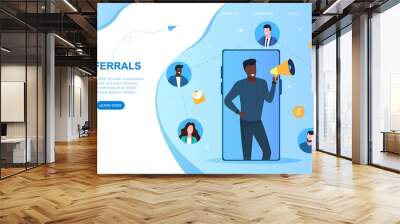 Business referrals. Abstract concept of business development, connecting employees and partners for better work. Webpage, webdsite, landing page template or layout Wall mural