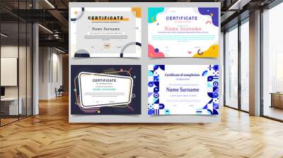 Certificate of Appreciation. Collection of documents for students, award for completing studies, education and online webcourse. Cartoon flat vector illustrations isolated on white background Wall mural