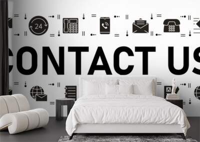 Contact us banner. Collection of icons. Feedback and answers to clients questions. Customer support service, hotline and call center. Cartoon flat vector illustrations isolated on white background Wall mural