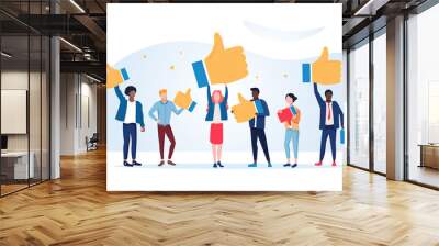 Customer review rating. People give review rating and feedback. Flat vector illustration. Customer choice. Know your client concept. Rank rating stars feedback. Business satisfaction support Wall mural