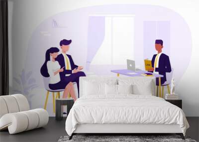 Lawyer discussing with clients, judge consultation, legal advice. Vector illustration Wall mural