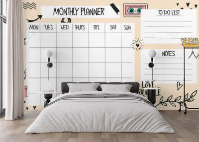 Monthly Planner template with individual days and notes Wall mural