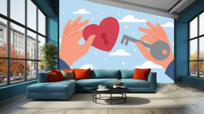 Opening heart concept. Metaphor of trusting person or psychologist. Individual approach and humanitarianism. Love, care and support, relationship and romantic. Cartoon flat vector illustration Wall mural