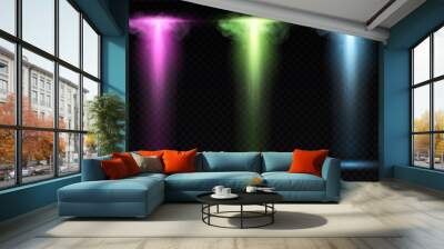 Ray of light realistic. Collection of portals for fast travel. Level up in places with different colors. Set of special points on map. Cartoon flat vector illustrations isolated on black background Wall mural