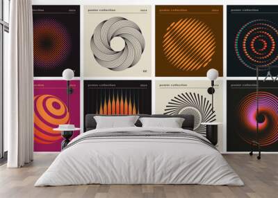 Set of abstract retro posters with circles. Geometric flyers with unusual shapes and inscriptions. Music Album Cover or Swiss Design. Cartoon flat vector illustrations isolated on white background Wall mural