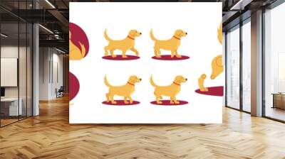 Set of assets to animate cute dog. Body parts of adorable pet or animal for animation of walk frame by frame. Portrait of happy puppy. Cartoon flat vector illustrations isolated on white background Wall mural