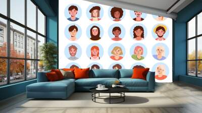 Set of avatars concept. Different men and women. Interface design for social networks and messengers. Diversity and unity. Cartoon flat vector colllection isolated on white background Wall mural