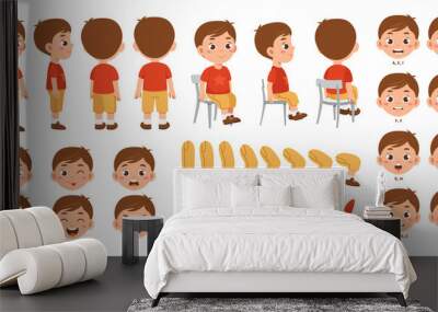 set of elements for creating boy character animation. little schoolboy with different emotions, gest Wall mural