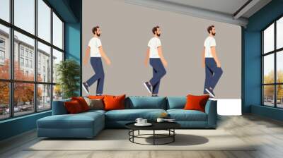 set of human walk. man walks, many frames, images for creating animation. pictures repeating in a ci Wall mural