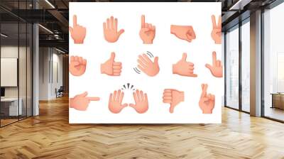 Set of stickers with hand gestures. Colorful icons with hands emoticons. Thumbs up, fist, okay, peace, applause, greeting, thumbs down. Cartoon flat vector collection isolated on white background Wall mural