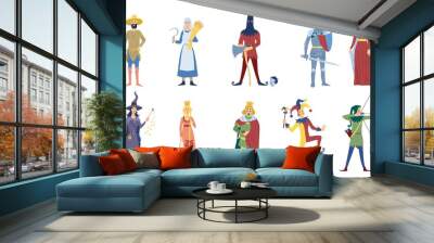 Set of vector medieval or fairy tale characters. Such as peasant, witch, archer, king, knight, magic, princess, magician and Wall mural