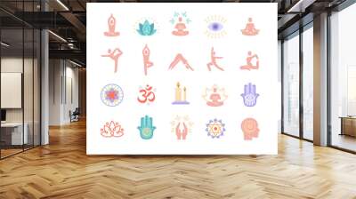 Yoga, meditation practice colorful vector icons Wall mural