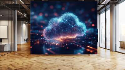 A cloud of light blue and orange is floating in the air Wall mural