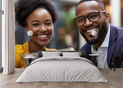 A man and a woman are smiling at the camera Wall mural