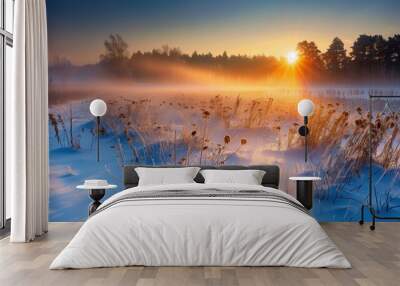 Sunrise in a winter landscape Wall mural