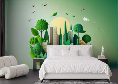 Ecology and environmental conservation, creative concept Eco friendly city design Wall mural