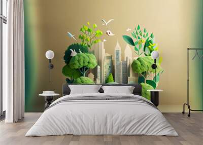 Ecology and environmental conservation, creative concept Eco friendly city design Wall mural