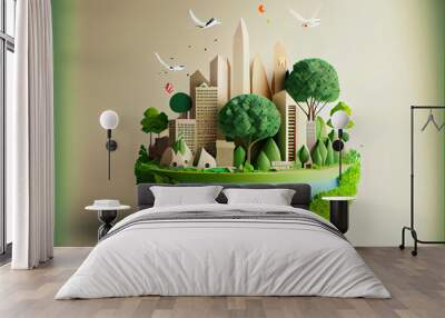 Ecology and environmental conservation, creative concept Eco friendly city design Wall mural