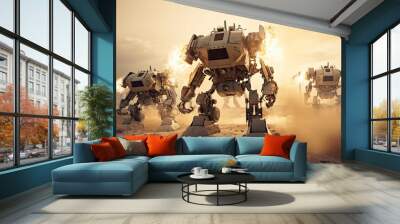 invasion of military robots. Dramatic apocalypse super realistic concept. Future. 3d rendering. Wall mural