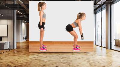 Woman Doing Dumbbell Deadlift Wall mural