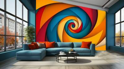 A blue, red, and yellow spiral with 3D depth. Wall mural