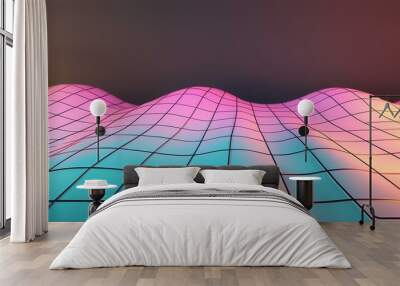 A wavy, colorful surface with a grid pattern. Wall mural