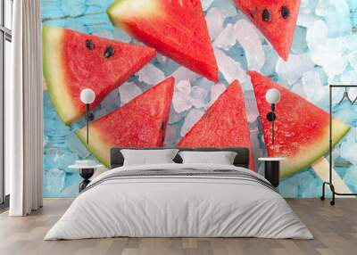 watermelon popsicle yummy fresh summer fruit dessert wood teak Wall mural