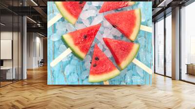 watermelon popsicle yummy fresh summer fruit dessert wood teak Wall mural