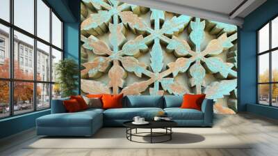 wood ornament with remains of turquois color - traditionel decoration in south korea Wall mural