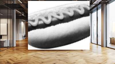 Hotdog in halftone dots texture, isolated black and white vector design element Wall mural